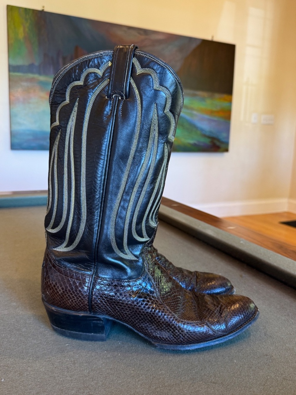 Vintage Tony Lama Python Snakeskin Western Cowboy Boots
